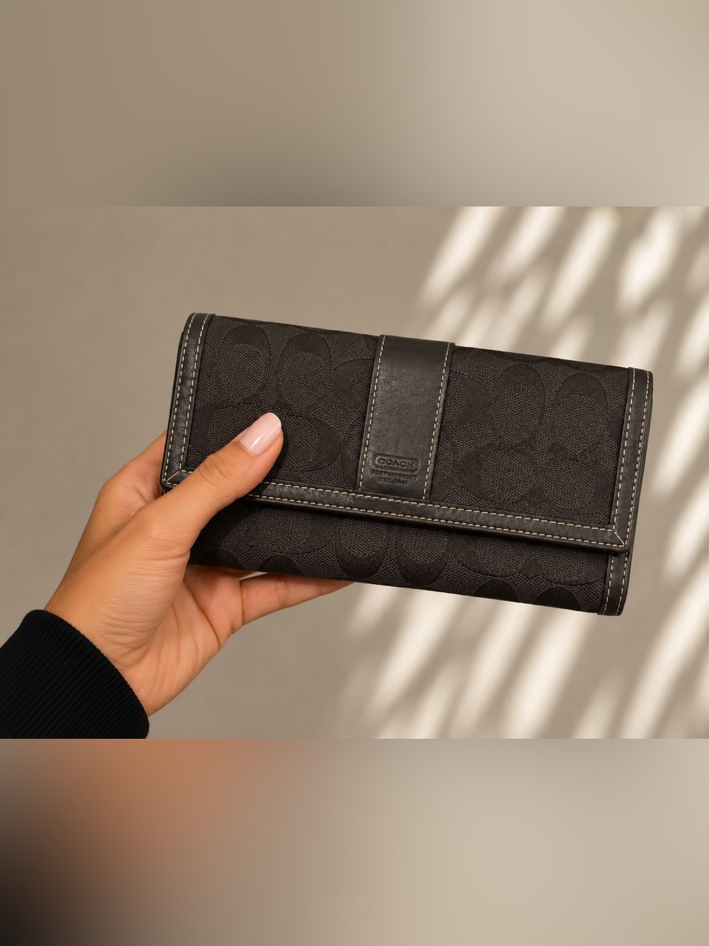 COACH Black Leather and Canvas
Trifold Wallet